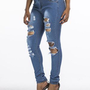 New Elastic Ripped Jeans Women's Trousers